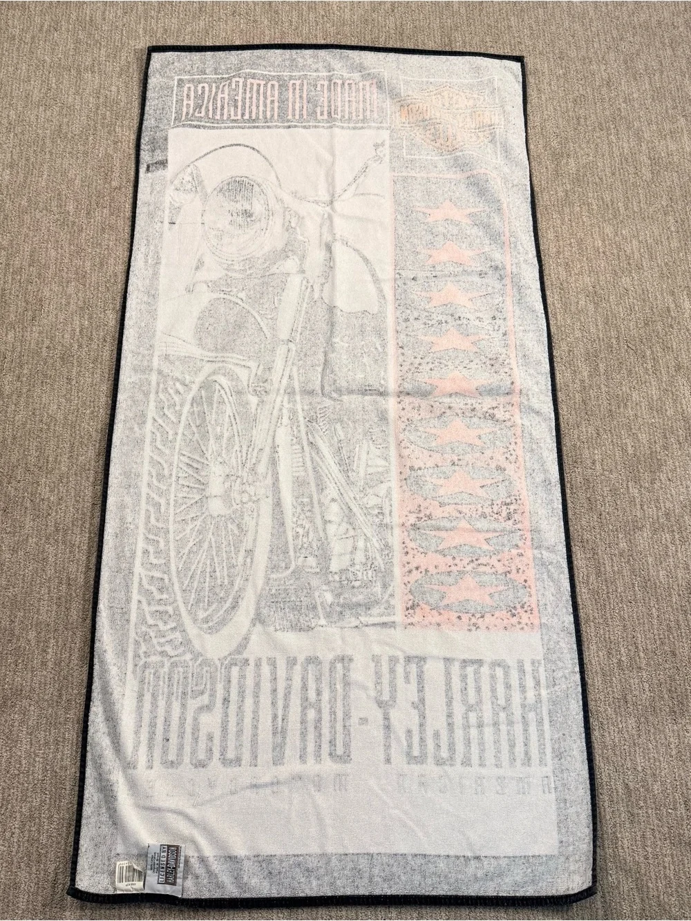 VTG Harley-Davidson 'Made in America' Graphic Beach Towel - Black & Orange